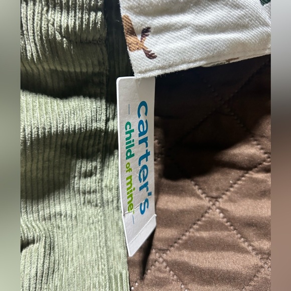 NWT-Carter's Olive Green Corduroy Overalls size boys 6-9months - Picture 2 of 4